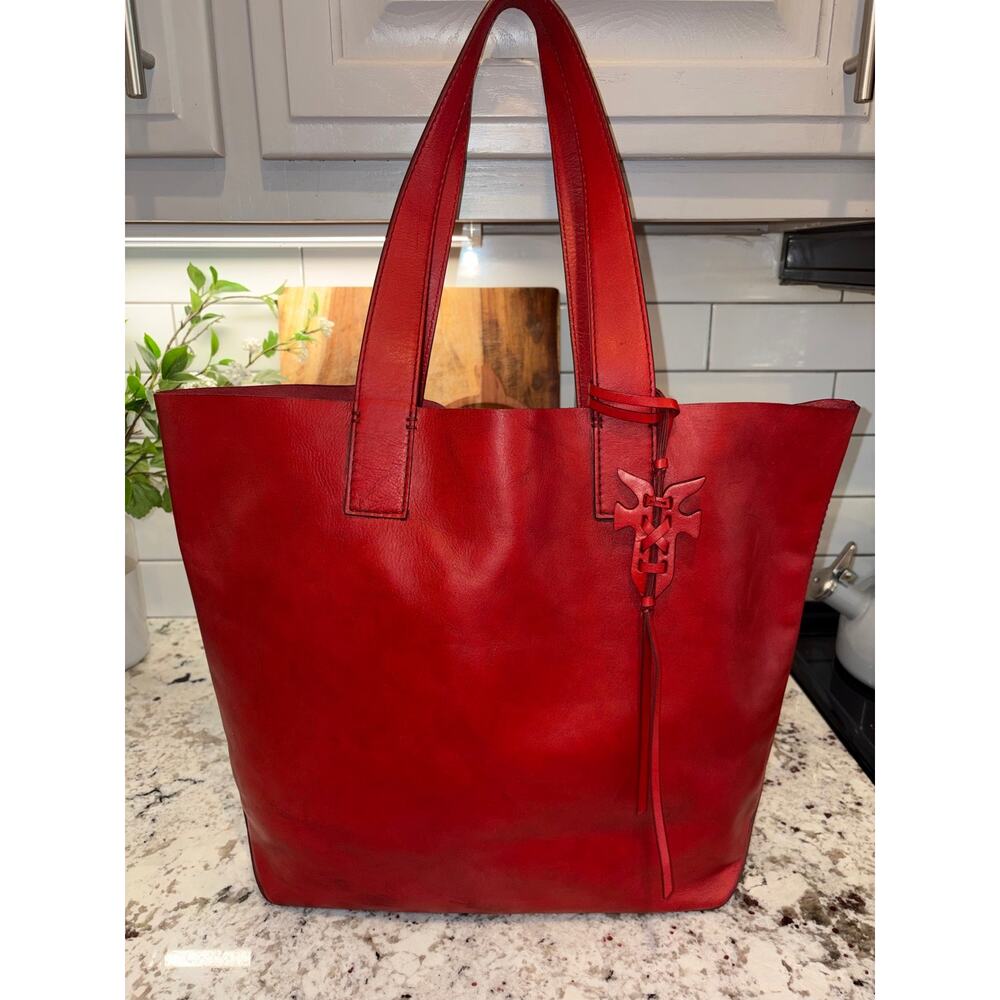 Vintage Frye Red Leather Tote Bag Purse Restored Preowned Aged Patina 14” H